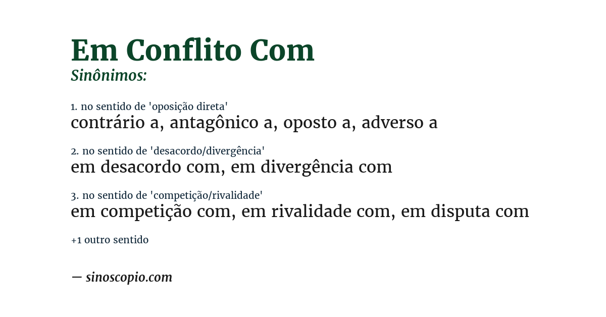 Sinônimo de em conflito com