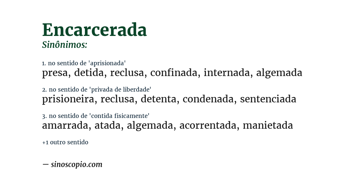 Sinônimo de encarcerada