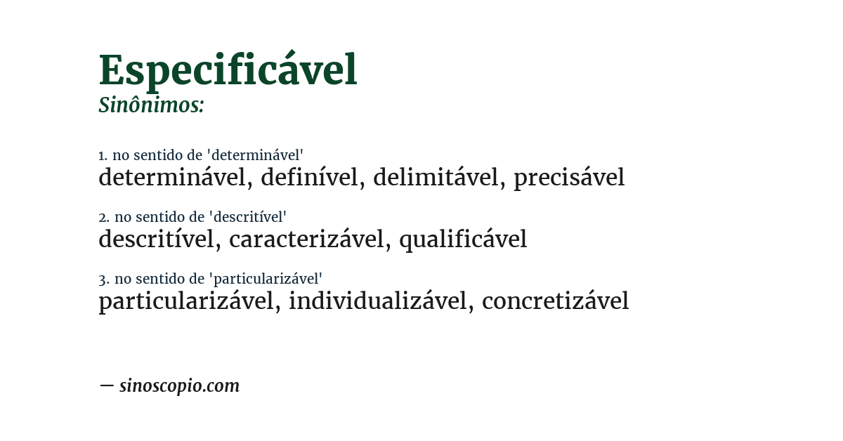 Sinônimo de especificável