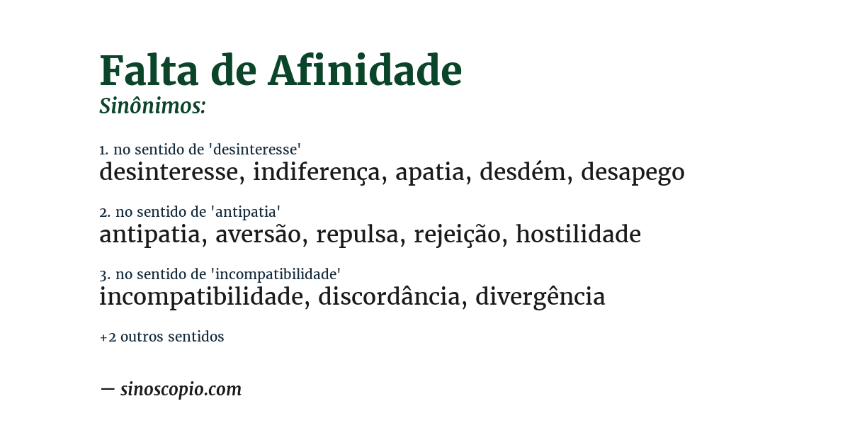 Sinônimo de falta de afinidade