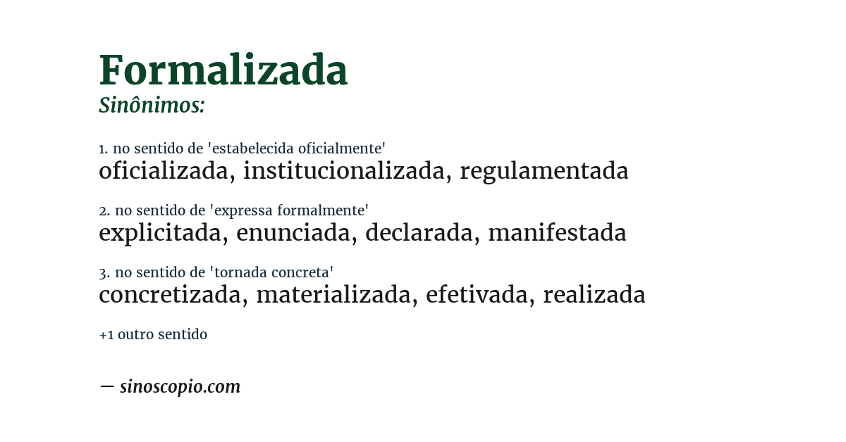 Sinônimo de formalizada