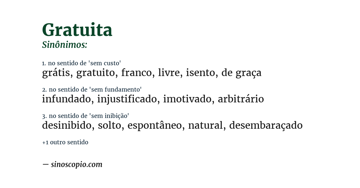 Sinônimo de gratuita