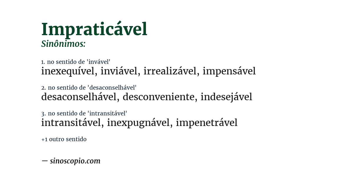 Sinônimo de impraticável