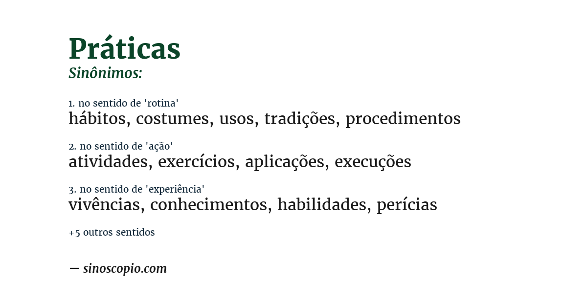 Sinônimo de práticas