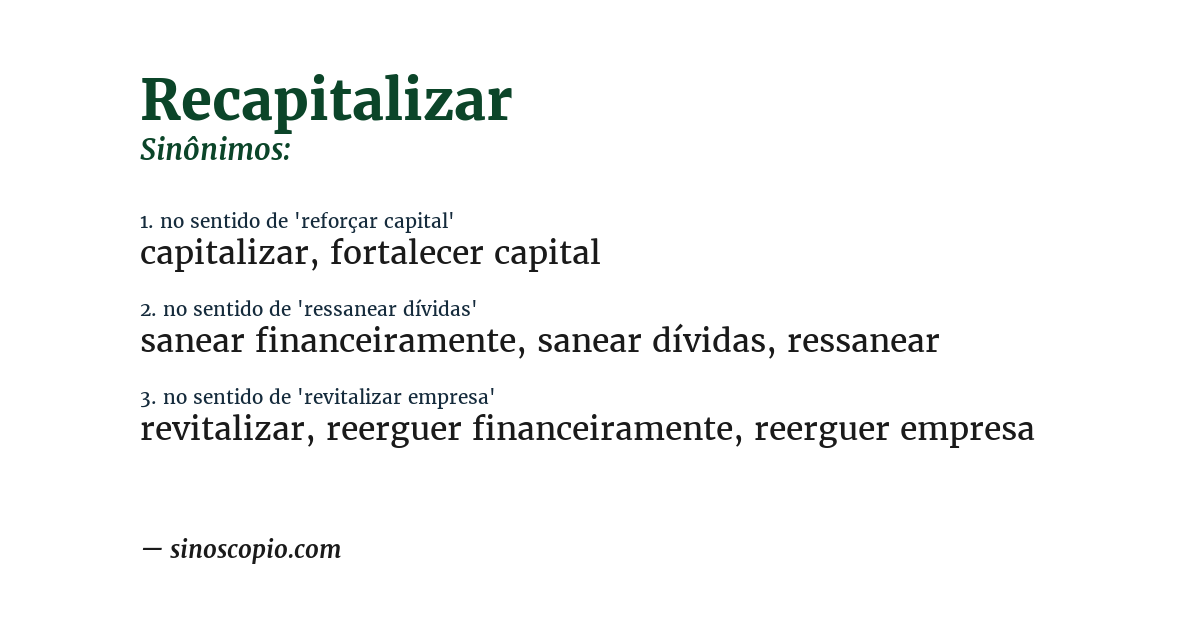 Sinônimo de recapitalizar