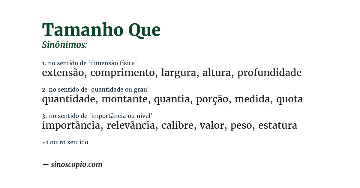 Sinônimo de tamanho que