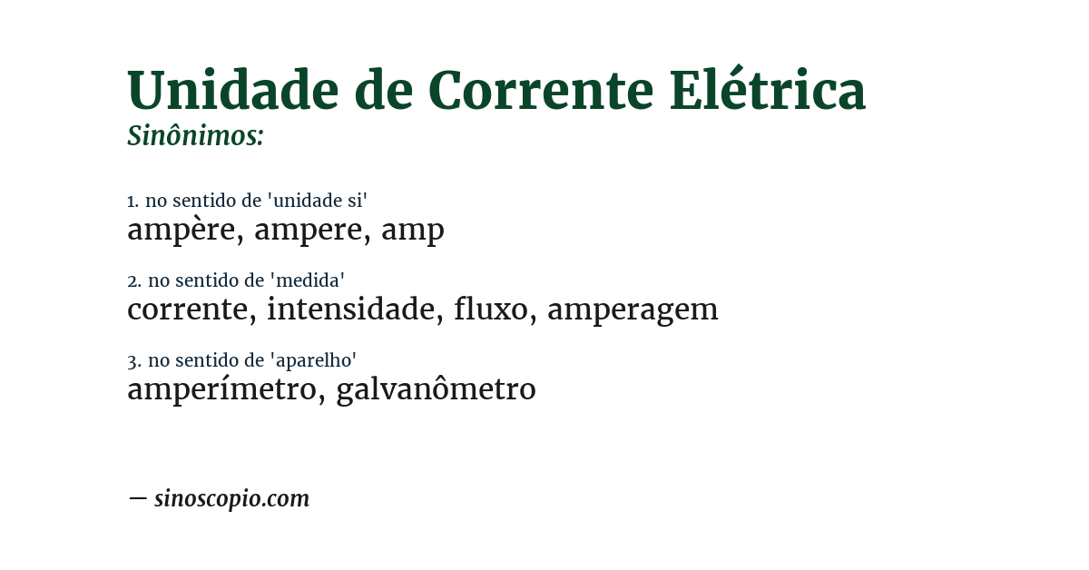Sinônimo de unidade de corrente elétrica