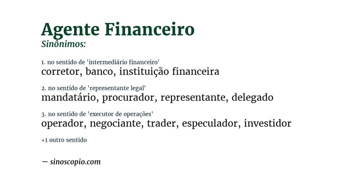 Sinônimo de agente financeiro