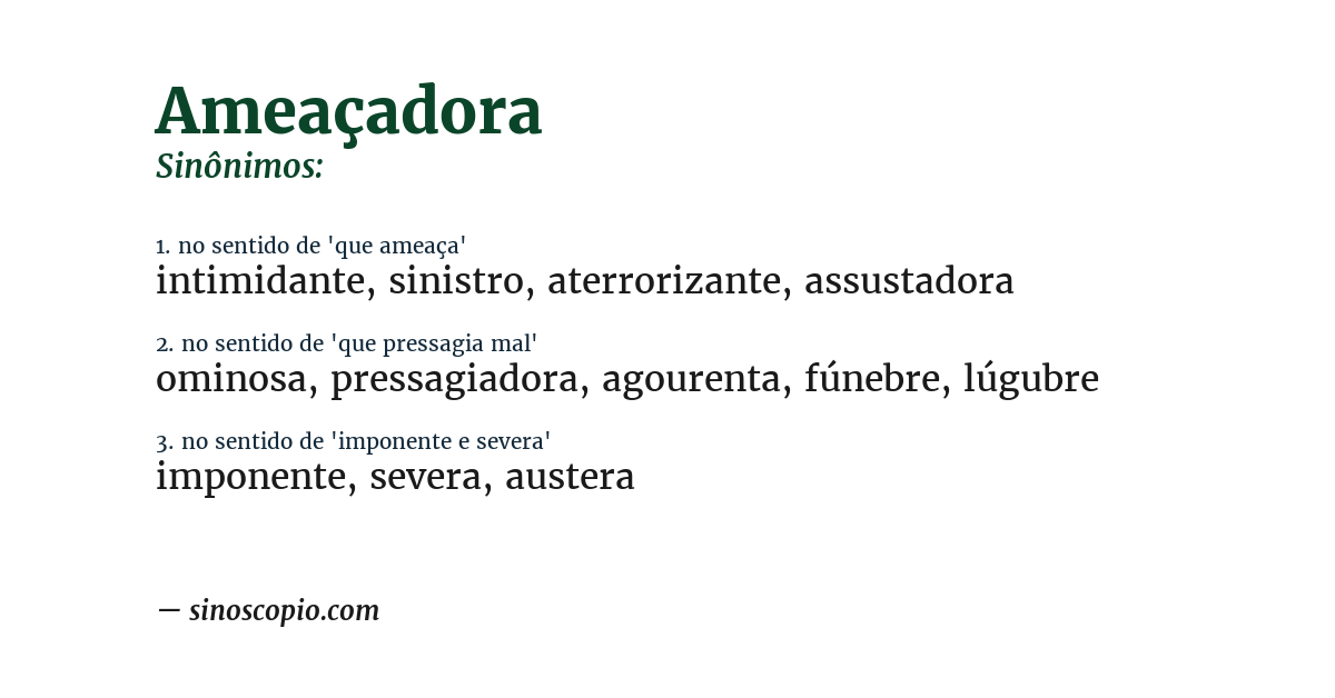 Sinônimo de ameaçadora
