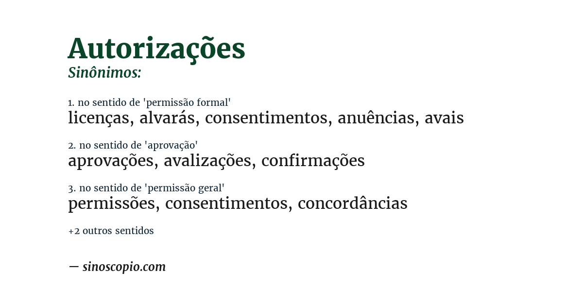Sinônimo de autorizações