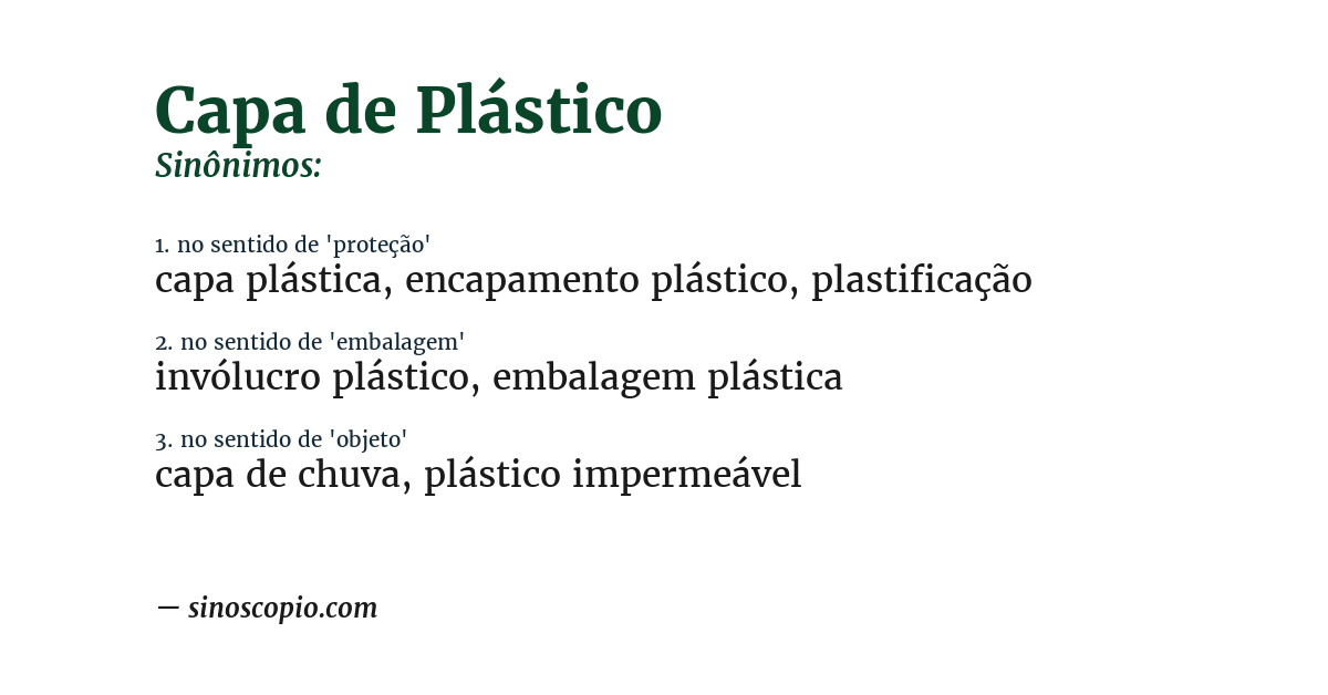 Sinônimo de capa de plástico