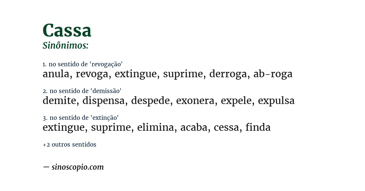 Sinônimo de cassa
