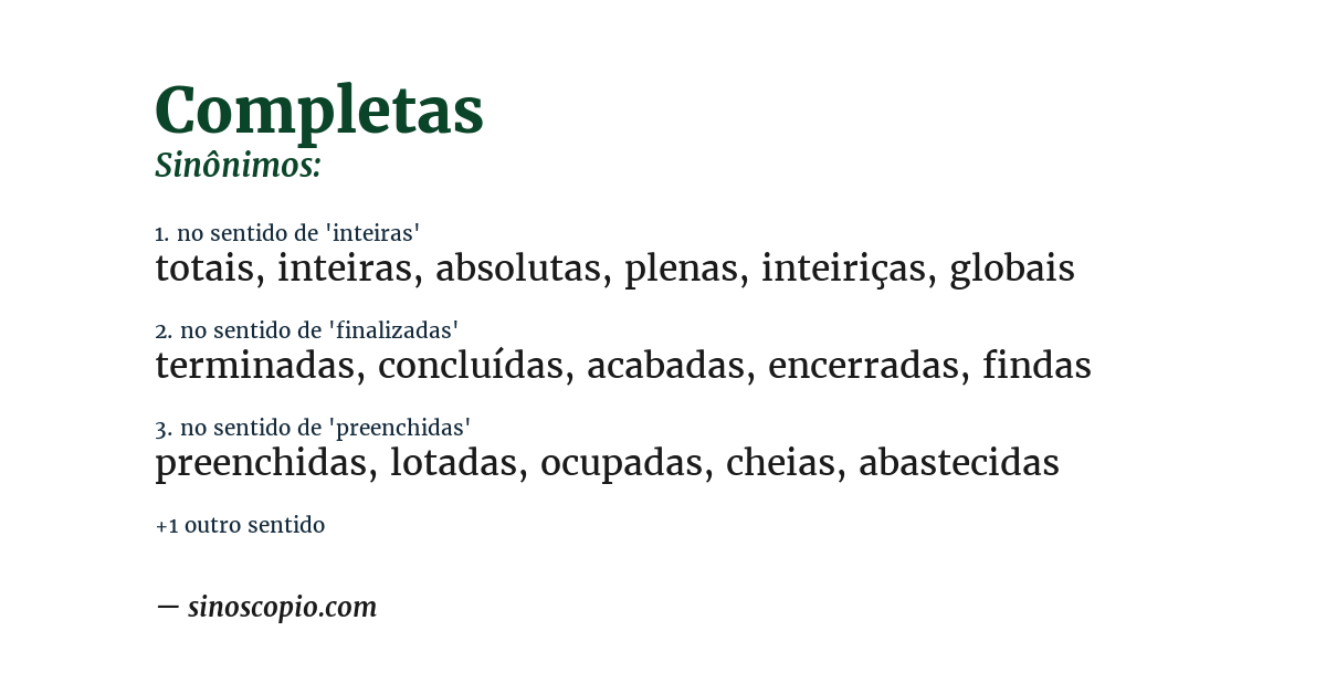 Sinônimo de completas