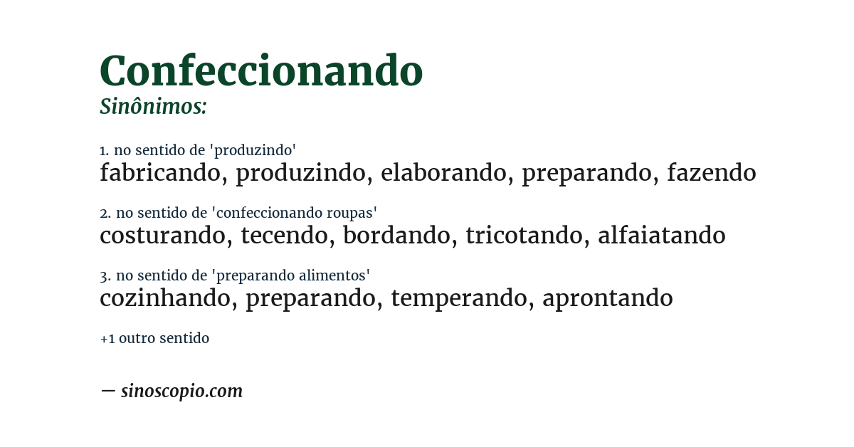 Sinônimo de confeccionando