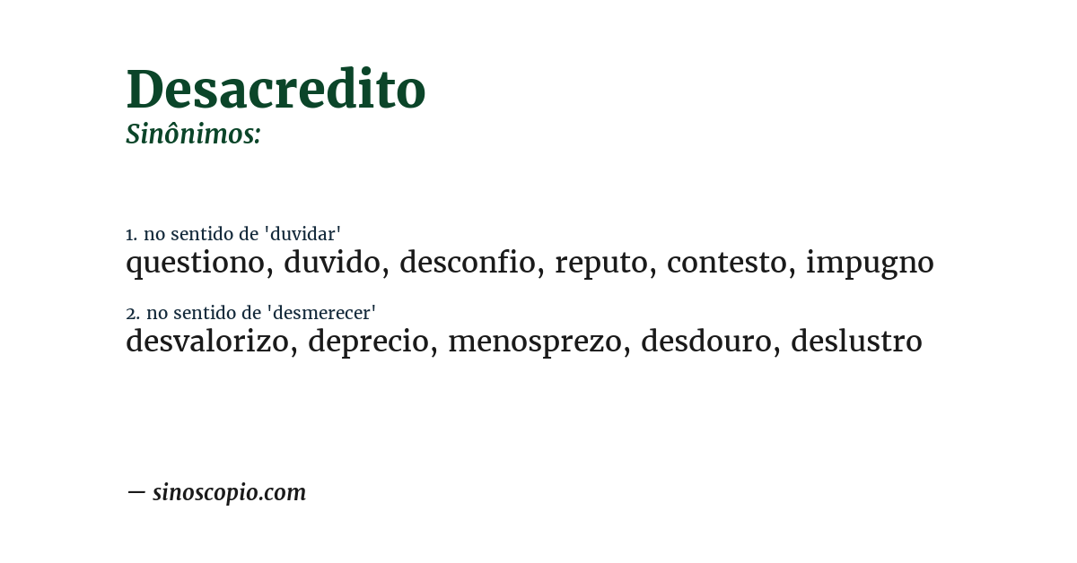 Sinônimo de desacredito