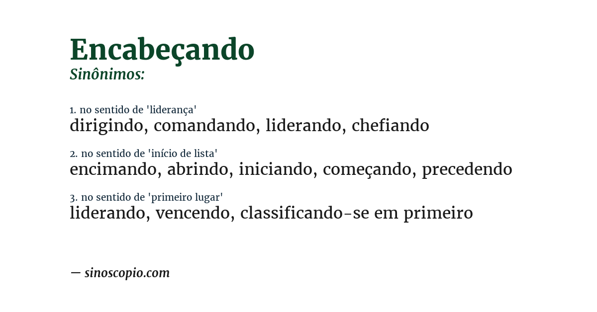 Sinônimo de encabeçando