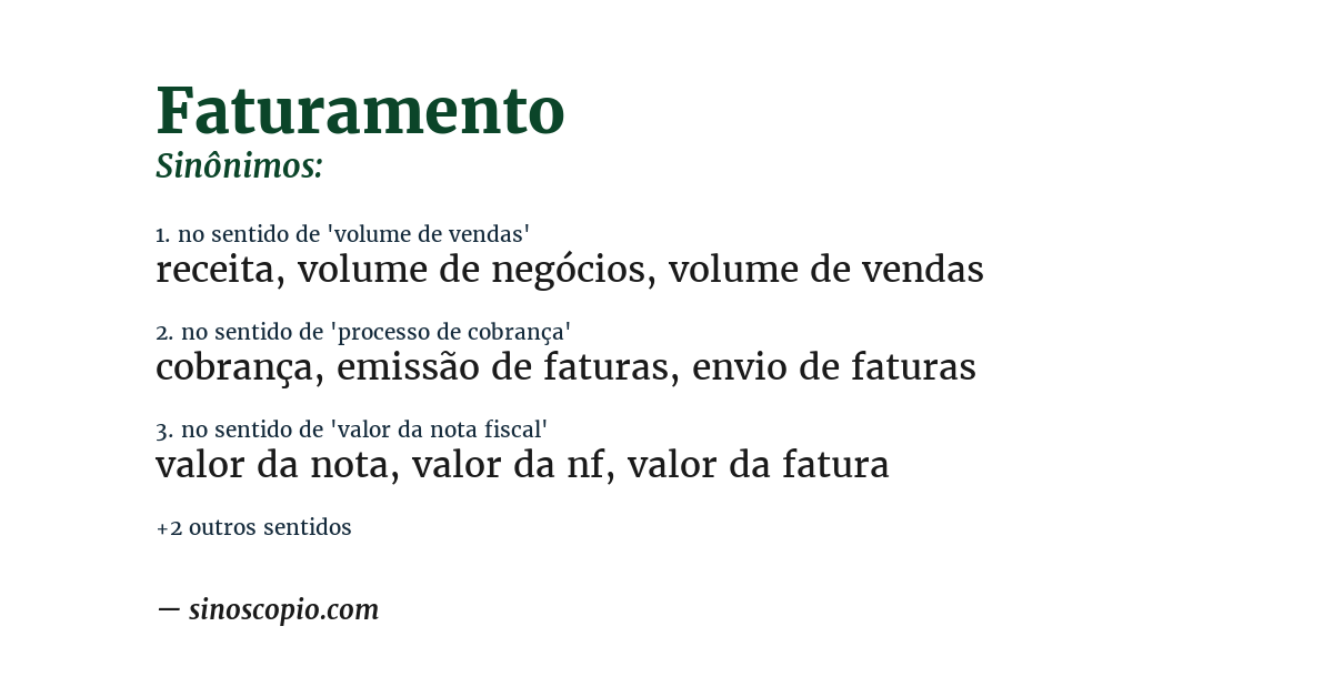 Sinônimo de faturamento