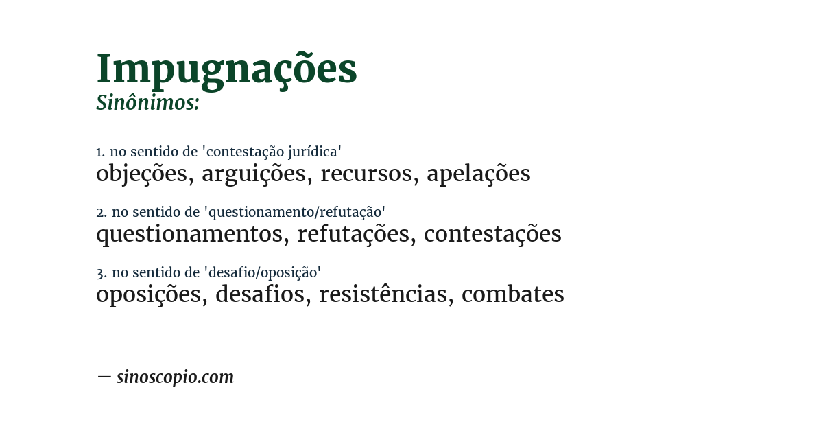 Sinônimo de impugnações