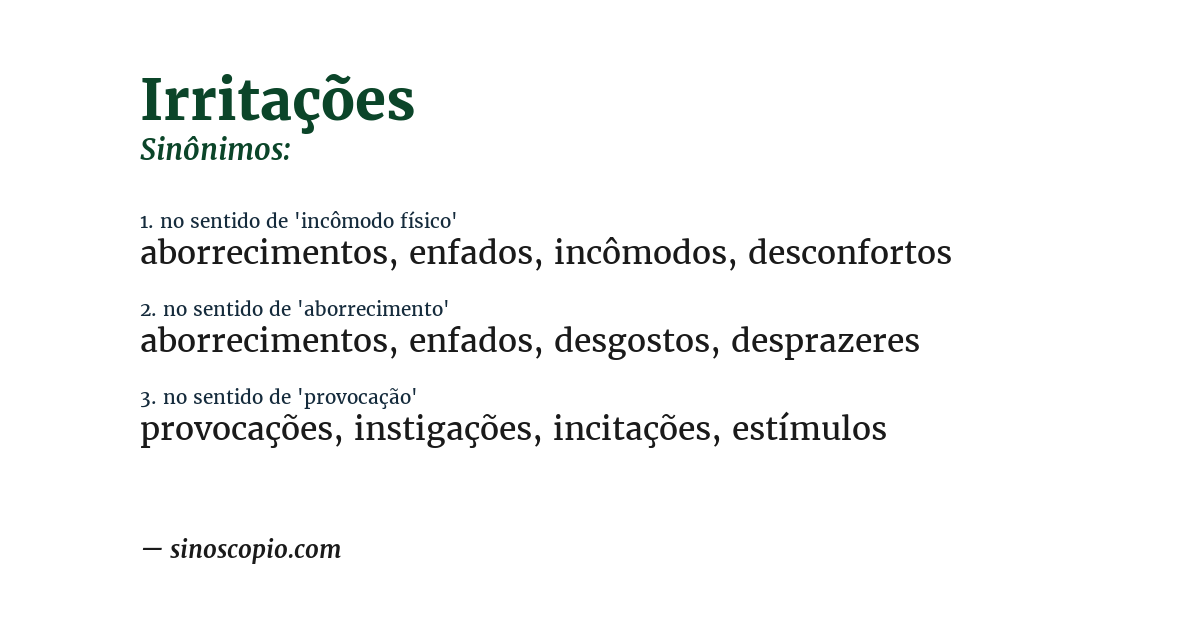 Sinônimo de irritações