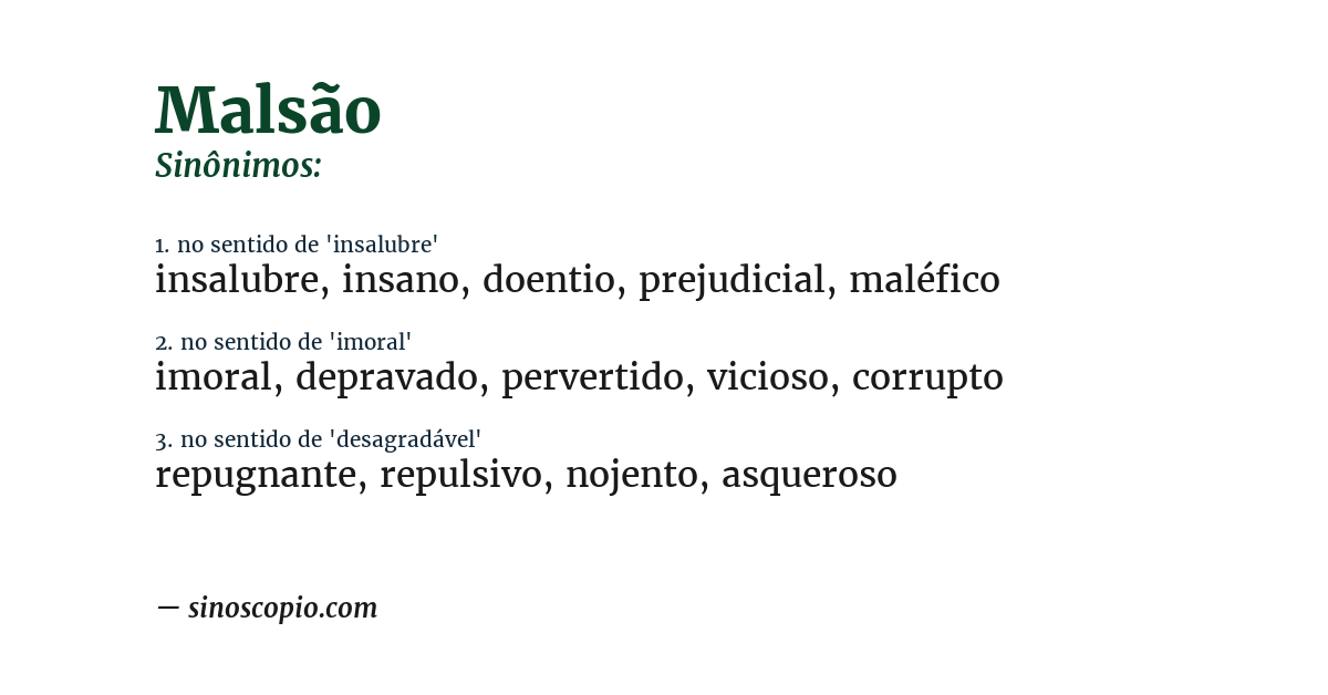 Sinônimo de malsão