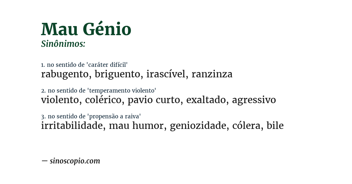 Sinônimo de mau génio
