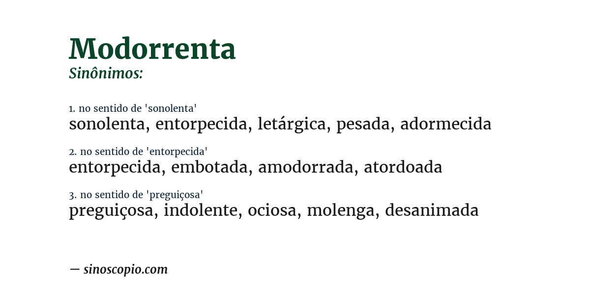 Sinônimo de modorrenta