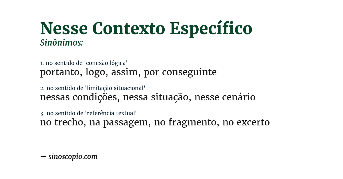 Sinônimo de nesse contexto específico
