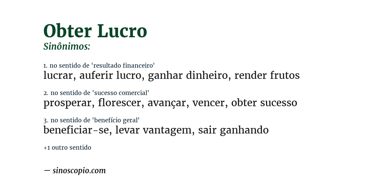 Sinônimo de obter lucro