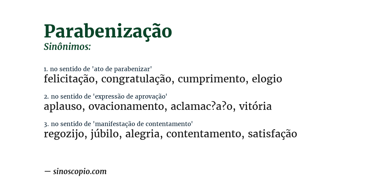 Sinônimo de parabenização