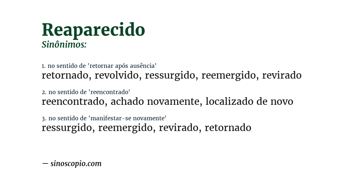 Sinônimo de reaparecido