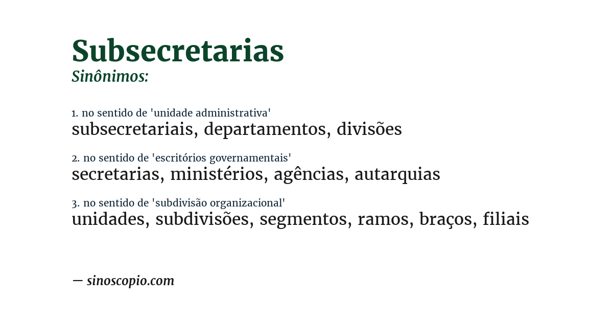 Sinônimo de subsecretarias