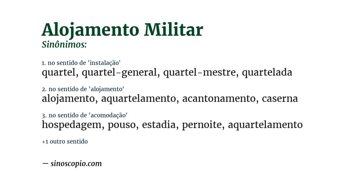 Sinônimo de alojamento militar