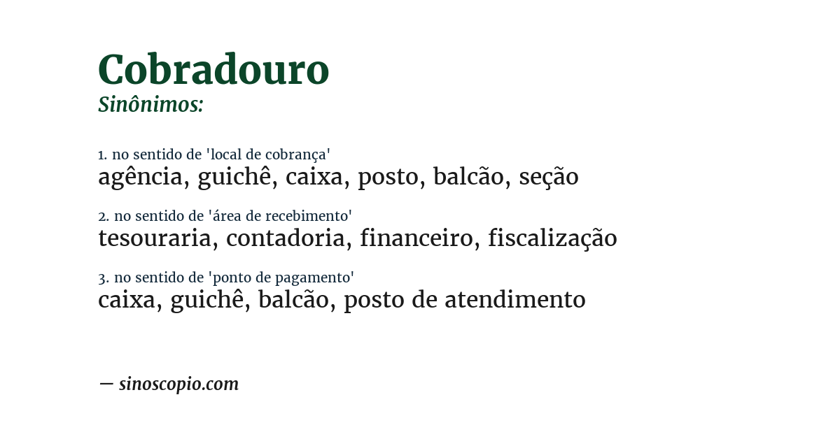 Sinônimo de cobradouro