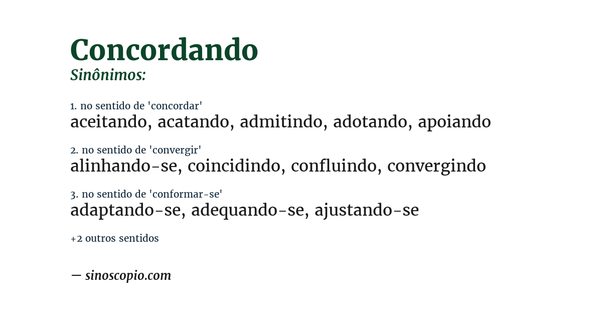 Sinônimo de concordando