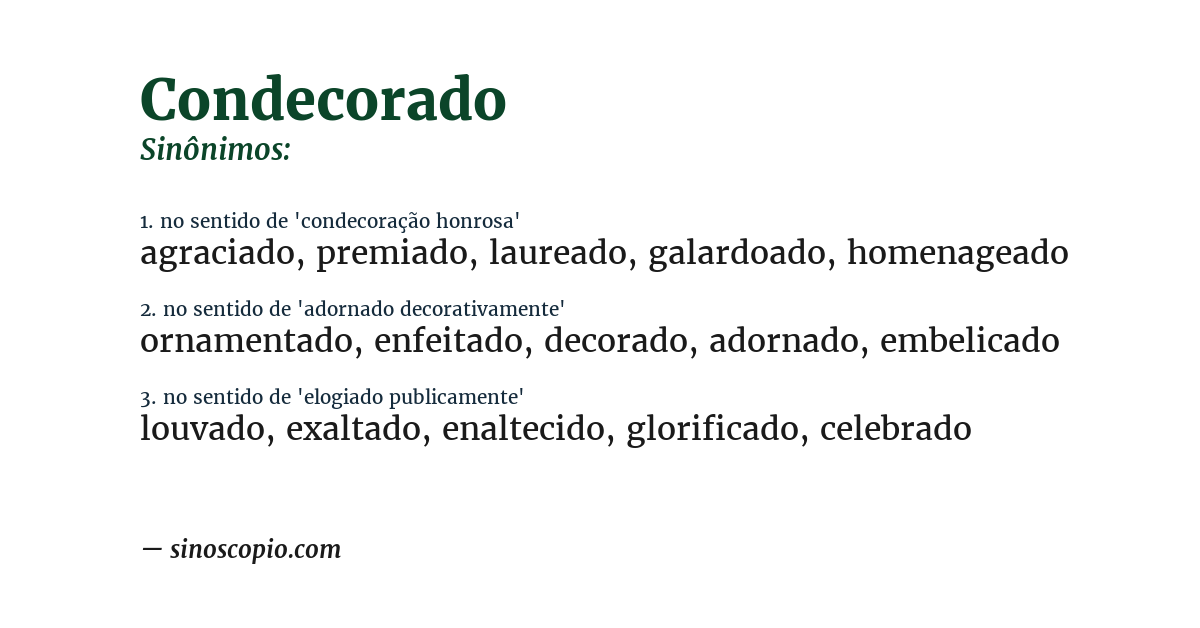 Sinônimo de condecorado