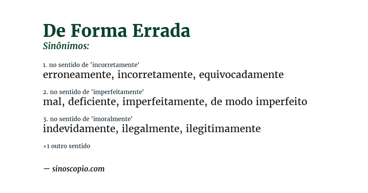 Sinônimo de de forma errada