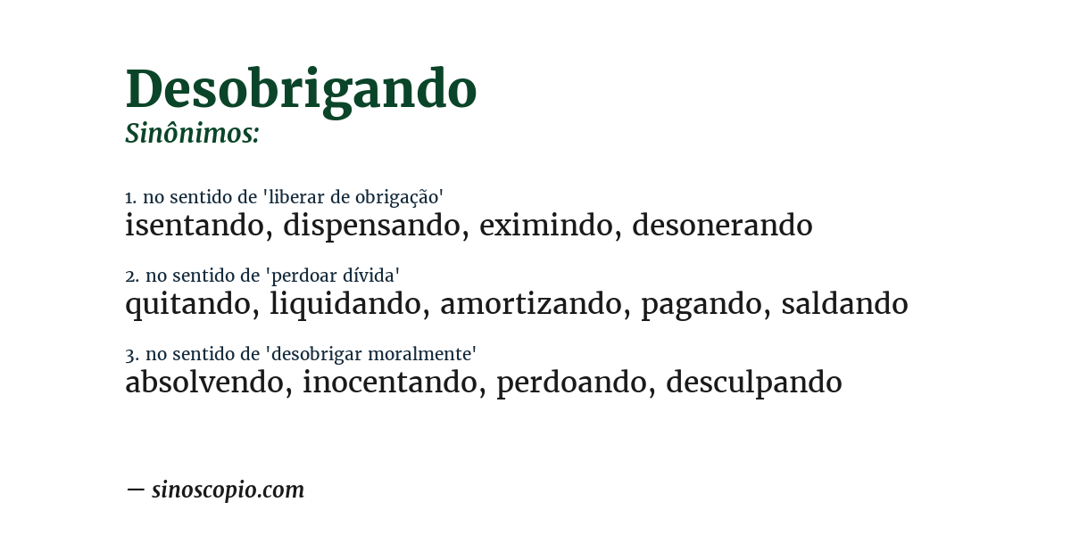 Sinônimo de desobrigando