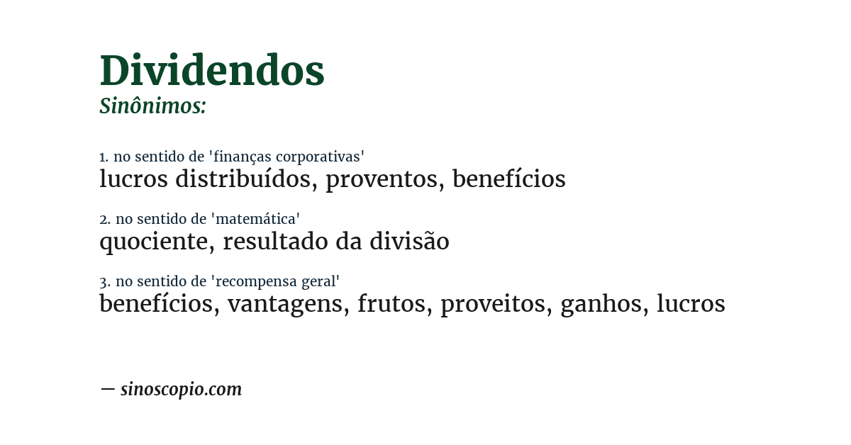 Sinônimo de dividendos