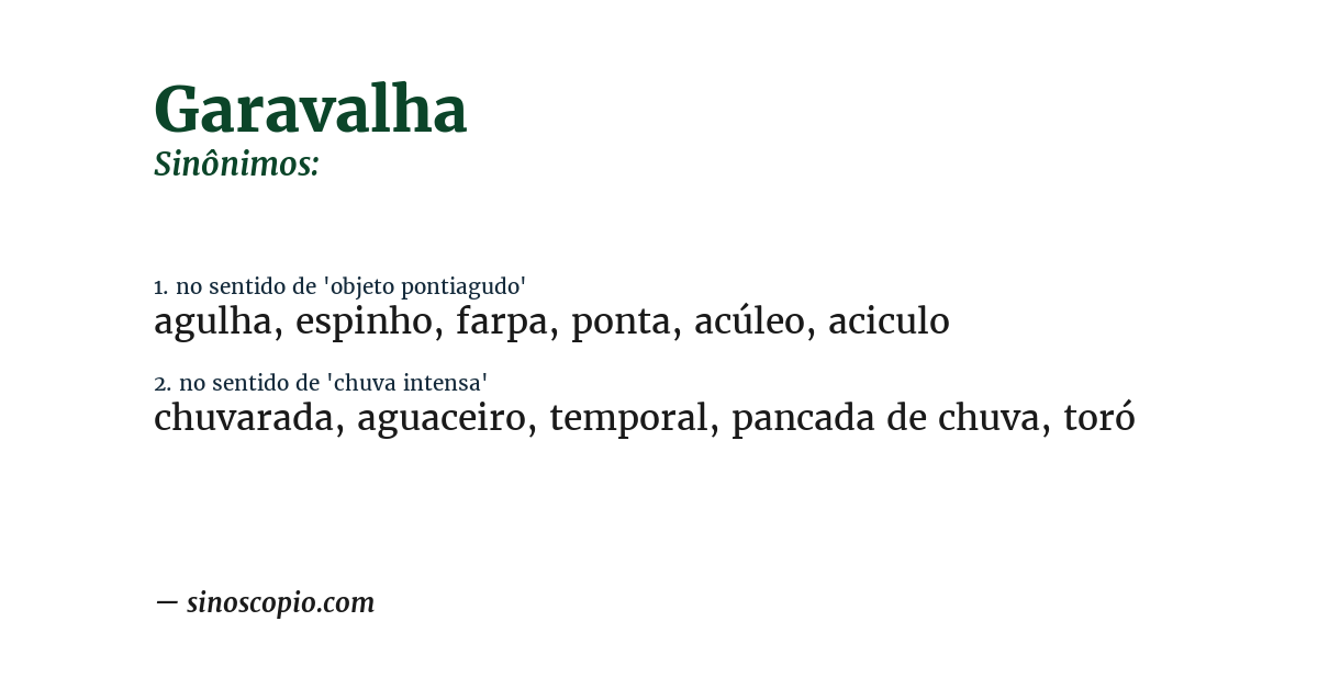 Sinônimo de garavalha