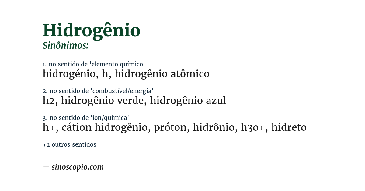 Sinônimo de hidrogênio