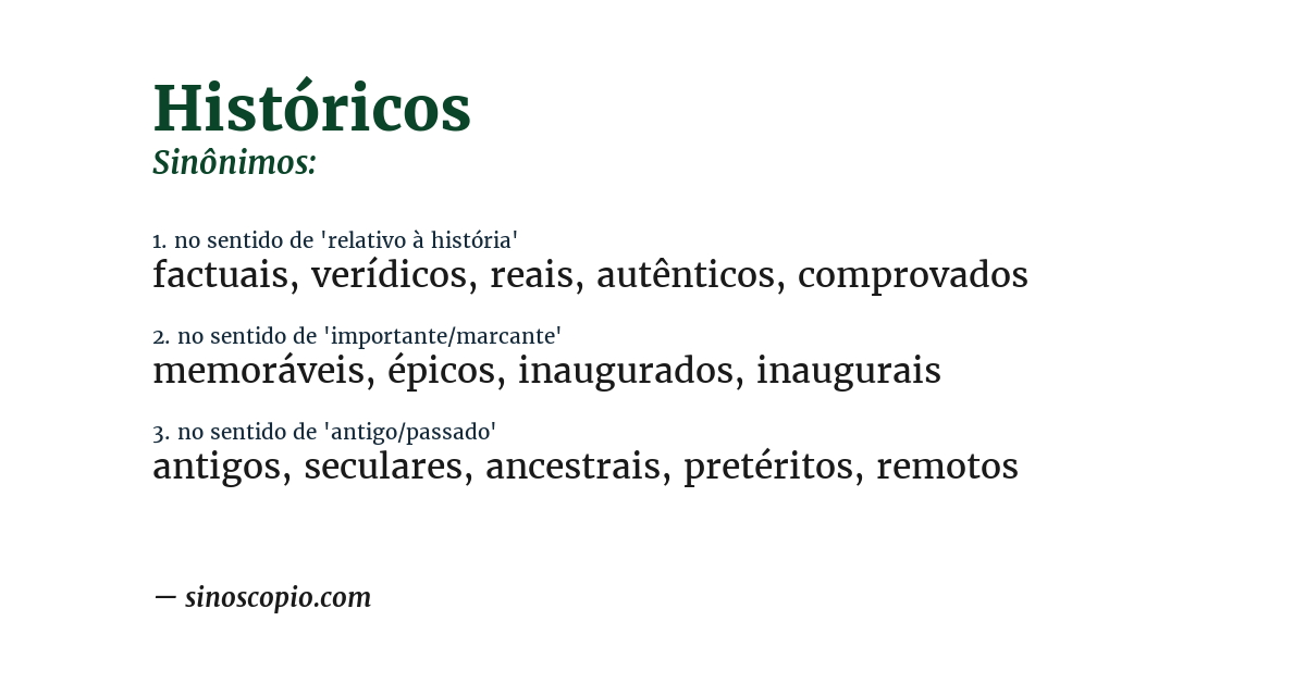 Sinônimo de históricos