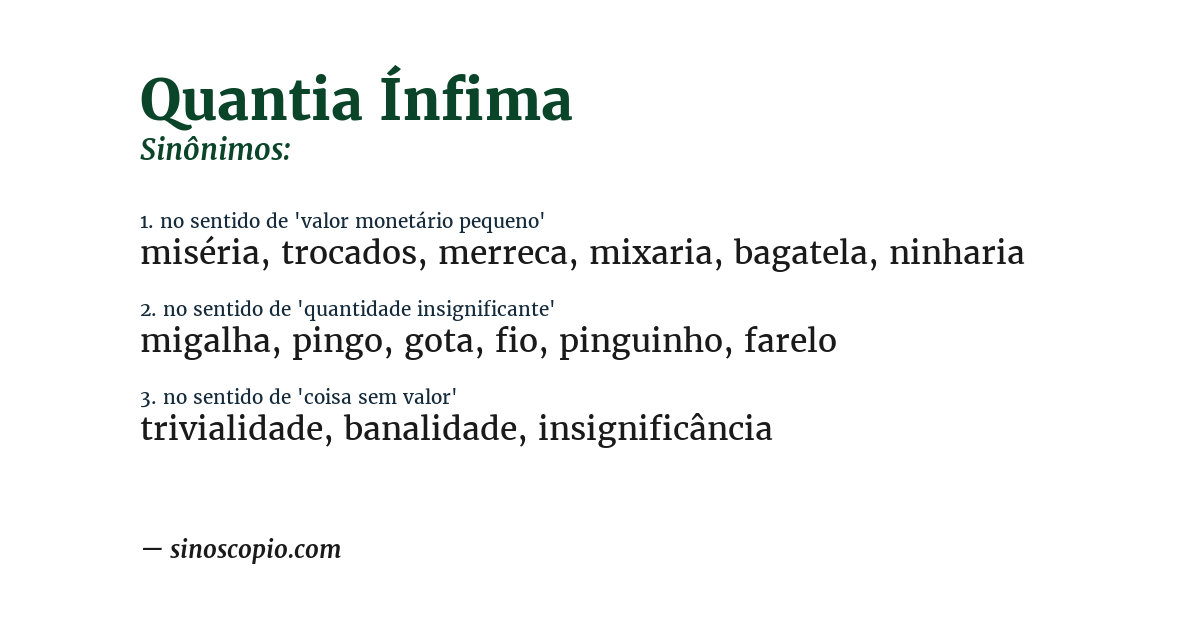 Sinônimo de quantia ínfima