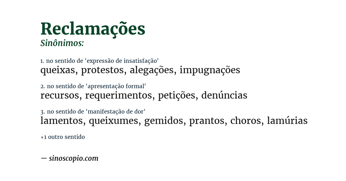 Sinônimo de reclamações