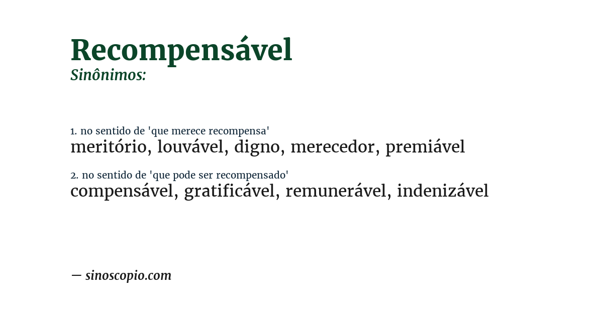 Sinônimo de recompensável