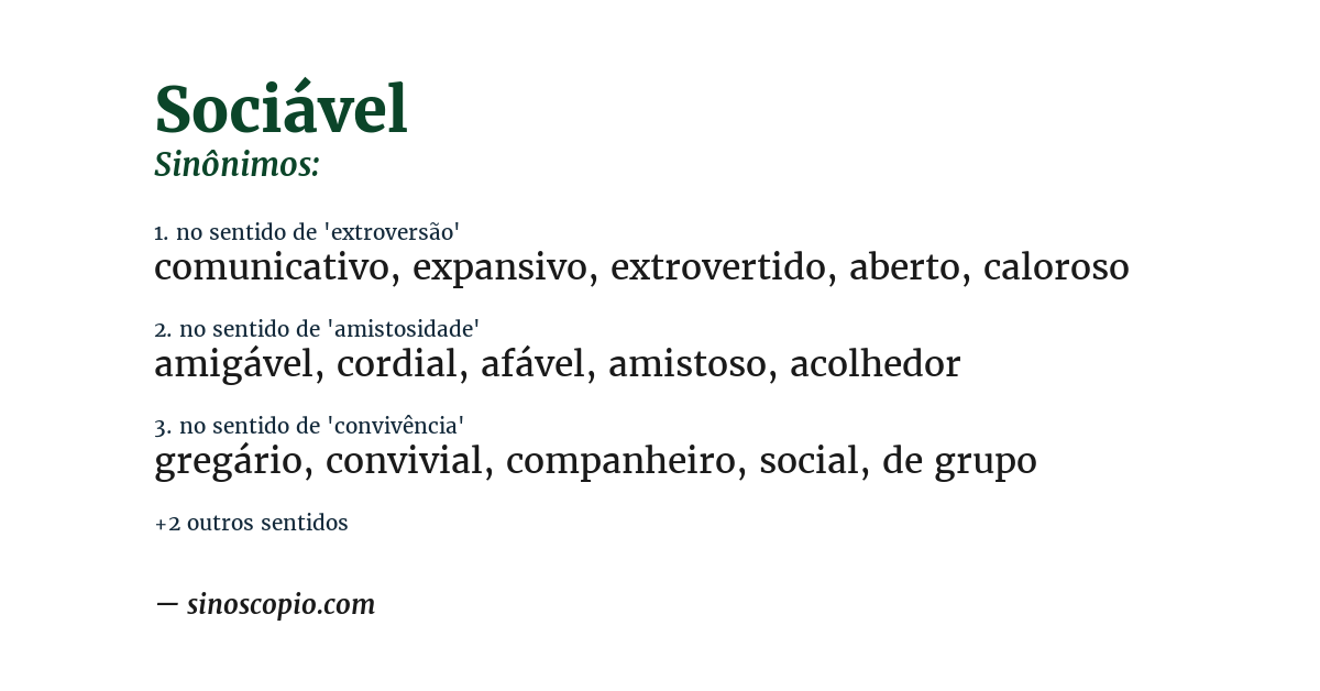 Sinônimo de sociável