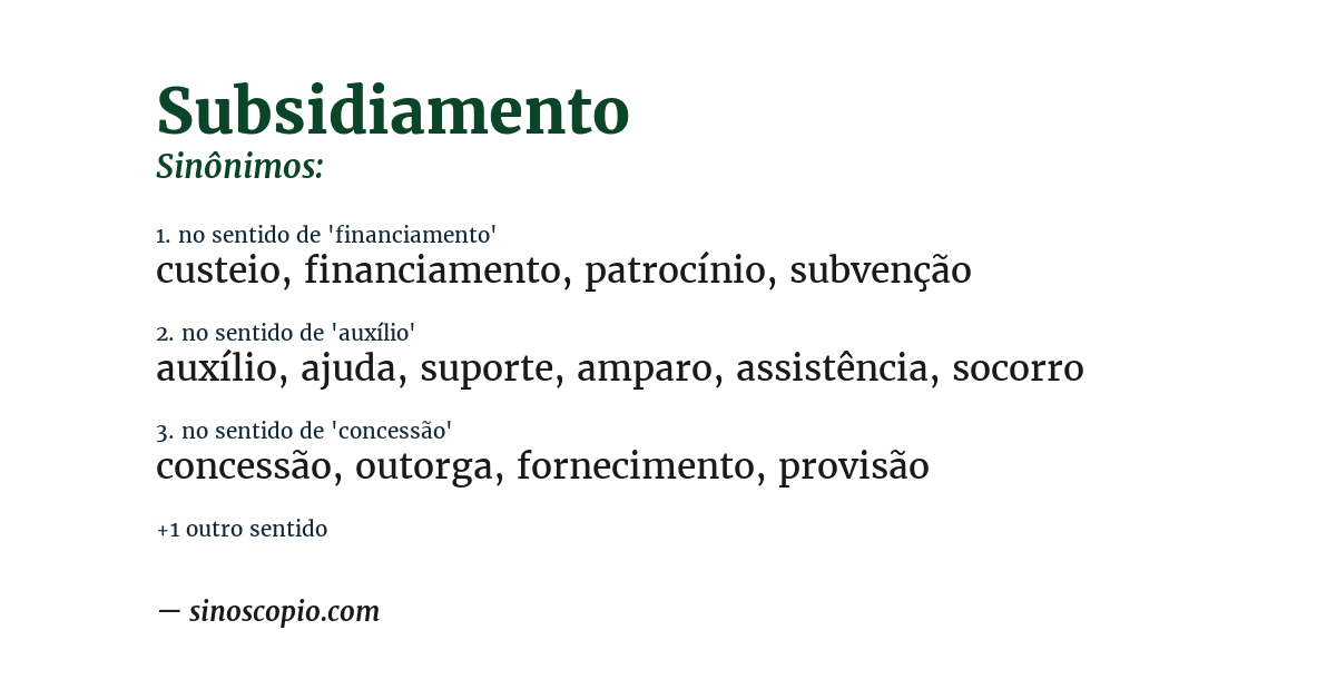 Sinônimo de subsidiamento