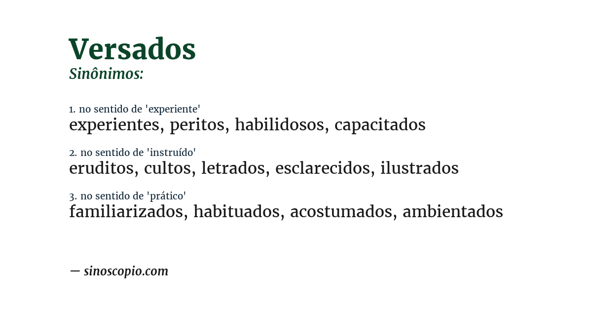 Sinônimo de versados