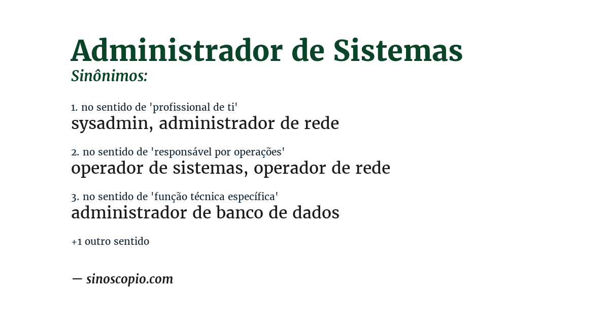Sinônimo de administrador de sistemas