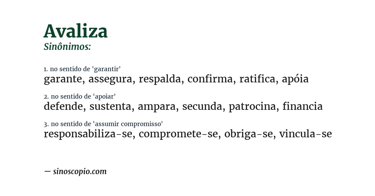 Sinônimo de avaliza