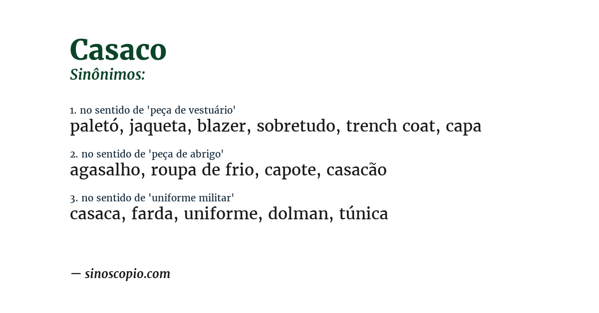 Sinônimo de casaco
